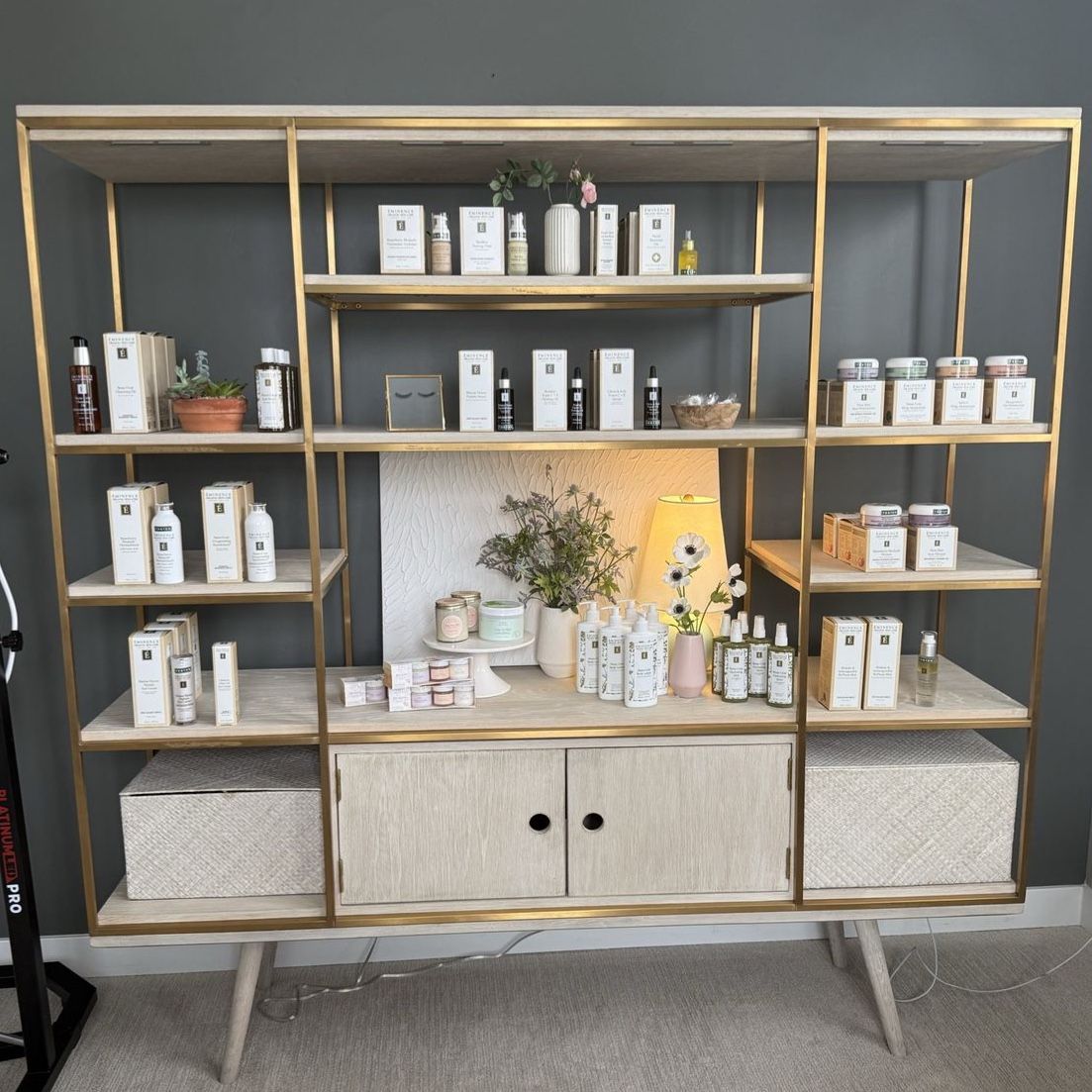 Modern Gold & Oak Display Cabinet / Bookcase – Retail, Office or Home Storage