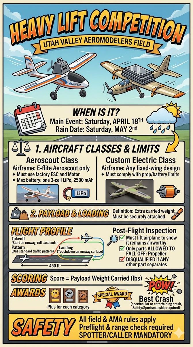 Utah Valley Aeromodelers Heavy Lifting Fun Fly Event 4/18/26