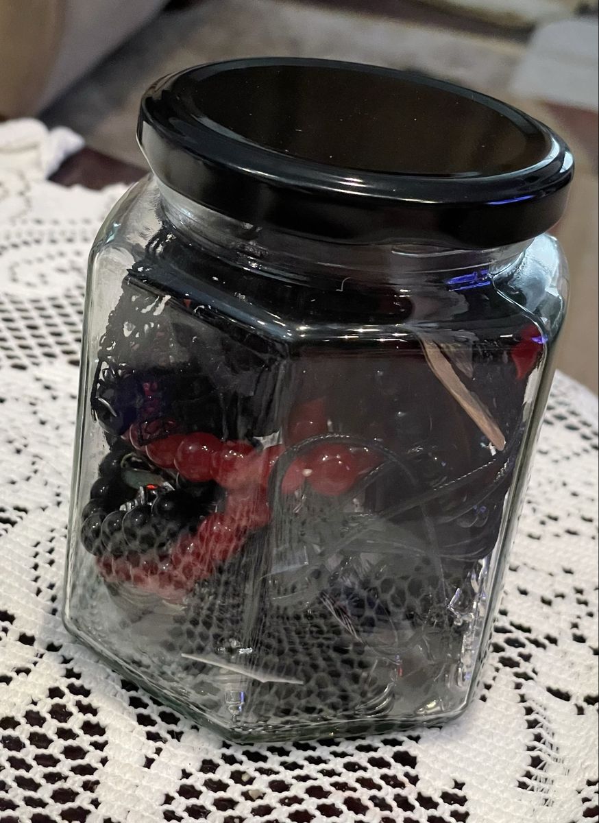 Assorted Jewelry inGlass Jar - Earrings, Bracelets, Necklaces Gothic Themed
