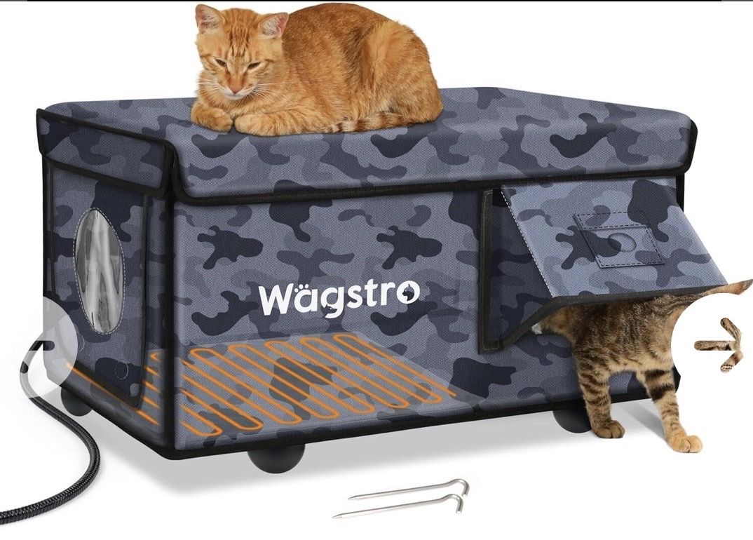Wägstro Heated Indoor & Outdoor Cat House - Waterproof Camo Shelter with Escape Door