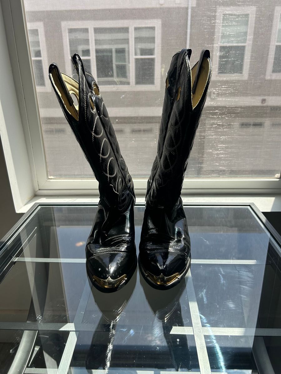 ACME Men's Black Patent Leather Cowboy Boots Size 10