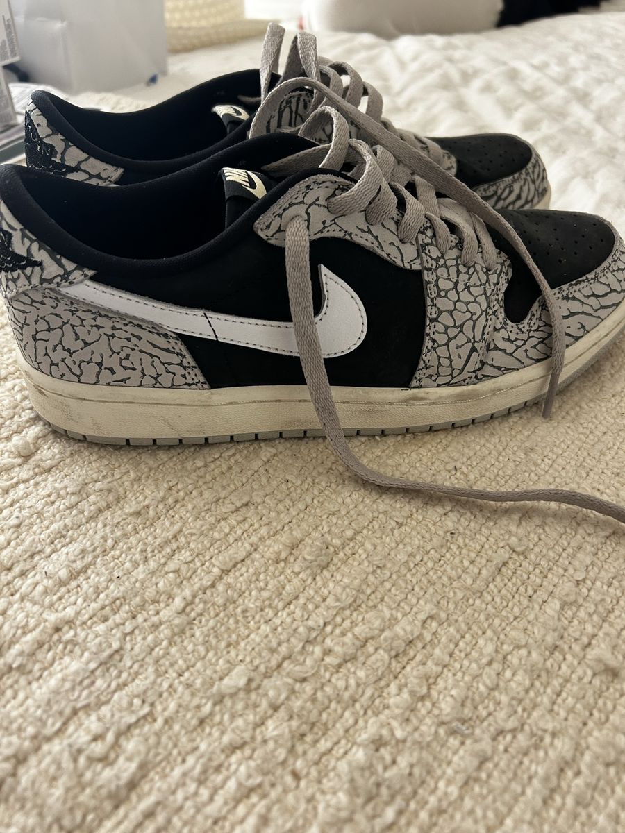 Nike Air Jordan 1 Low Elephant Print Sneakers - Black/Grey, Size US Mens 9