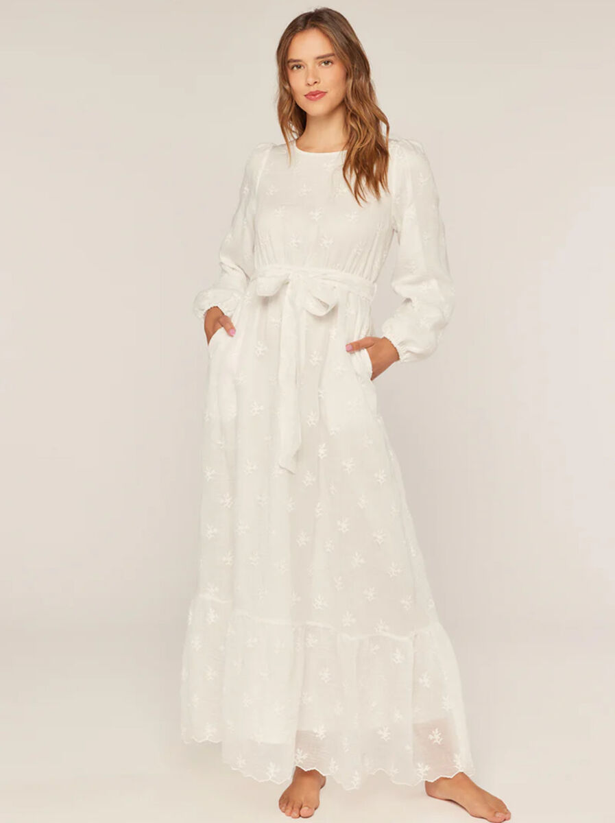 The Ginger Embroidered Temple Dress in White