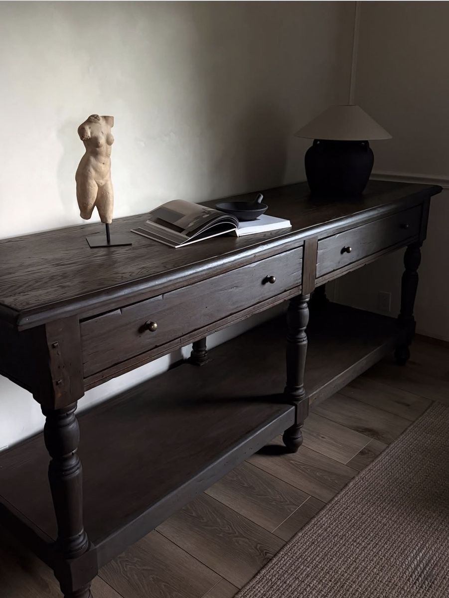 Massive solid wood entry way table