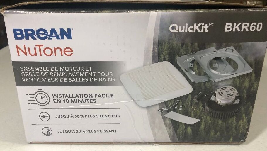 Broan-NuTone BKR60 QuickKit Ultra-Quiet Bath Fan Replacement Motor and Cover/Grille, 60 CFM