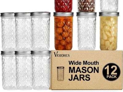 VERONES Wide Mouth Mason Jars 22oz, 12 Pack 22 oz with Lids and Bands