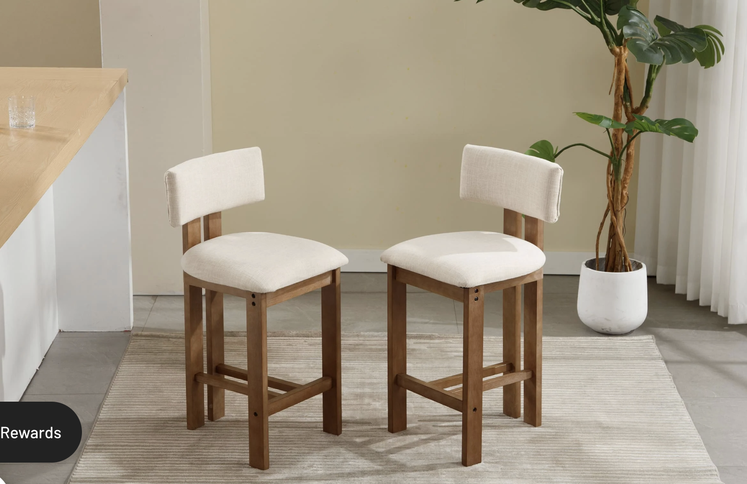 Set of 2 Upholstered Wood Stools