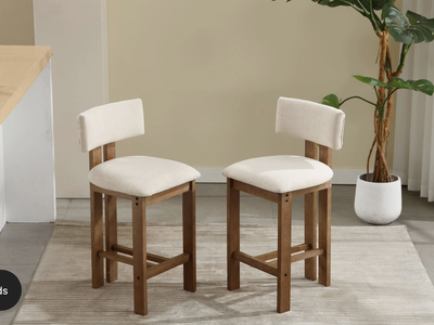 Set of 2 Upholstered Wood Stools