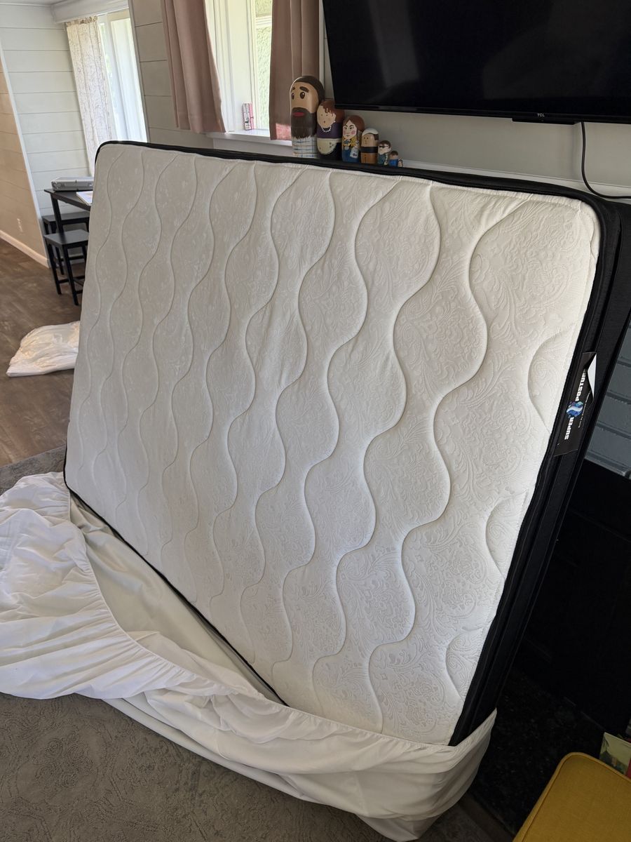 Full Size Mattress with Box Spring and Metal Bed Frame