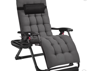 New in Box 26in Zero Gravity Recliner with Cotton-padded Mattress, Dark Gray