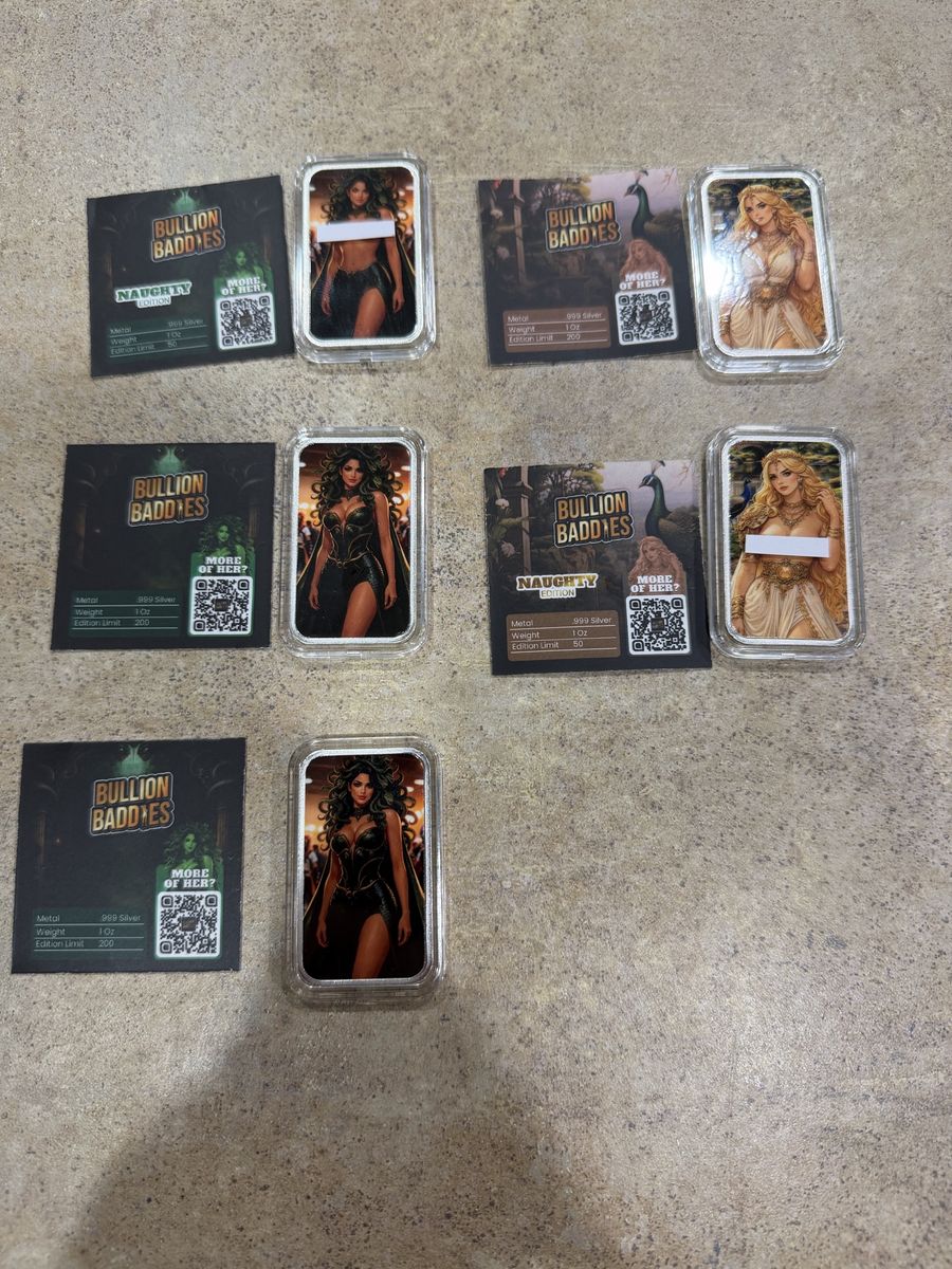 Bullion Baddies Naughty Edition 1oz .999 Silver Art Bars - Lot of 5 Limited Edition
