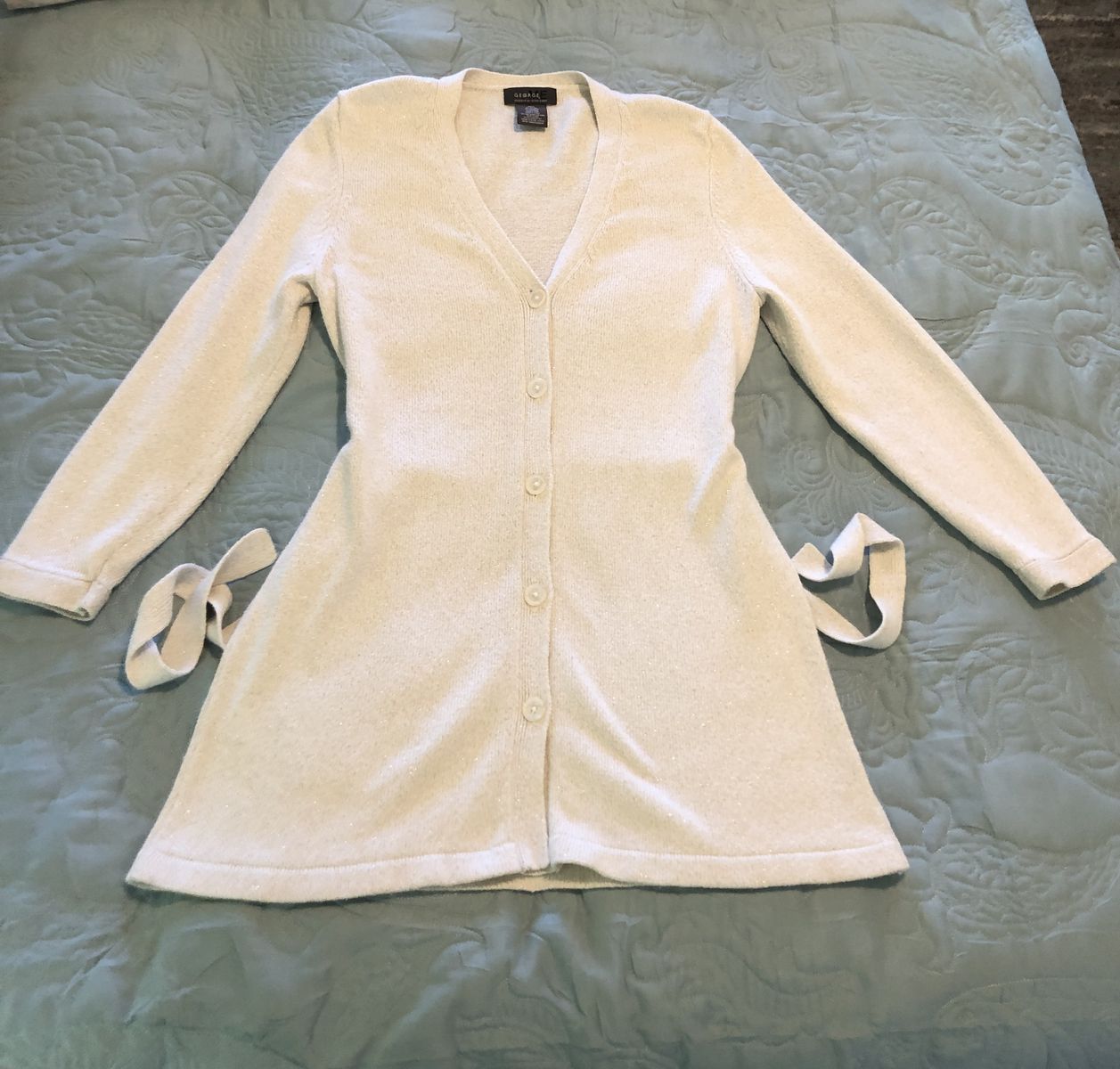 GeorgeME Womens Button Up Cardigan, Off White, Size L
