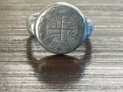 Oxidized Sterling Silver Signet Ring – Vintage Cross Design