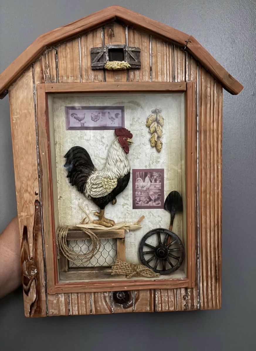 Rustic Farmhouse Rooster Shadow Box Wall Decor
