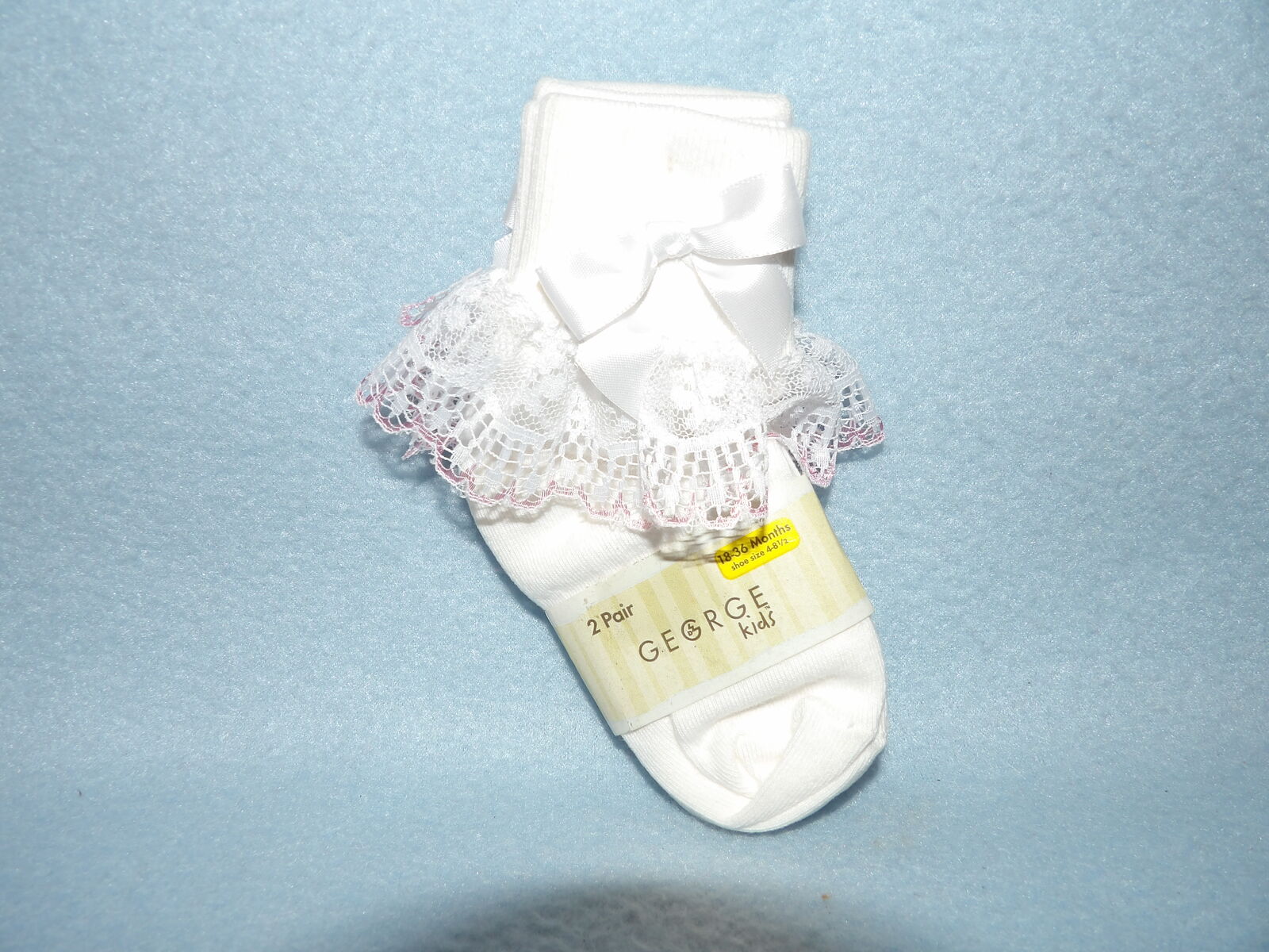 George Kids 2 Pack Girl's Dress Socks with Lace Fringe Size 18-36 Months - Shoe Size 4-8.5