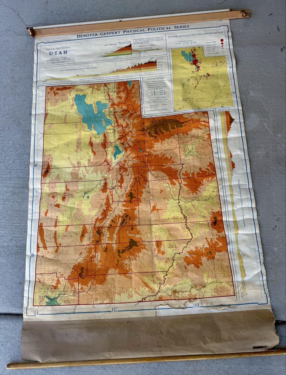 1951 Denoyer-Geopert Utah Physical Political Map