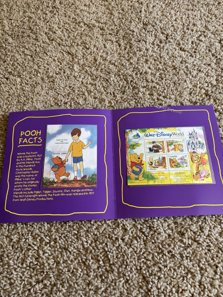 Walt Disney World Winnie the Pooh Stamp Collection Ghana & Canada 1997 with COA
