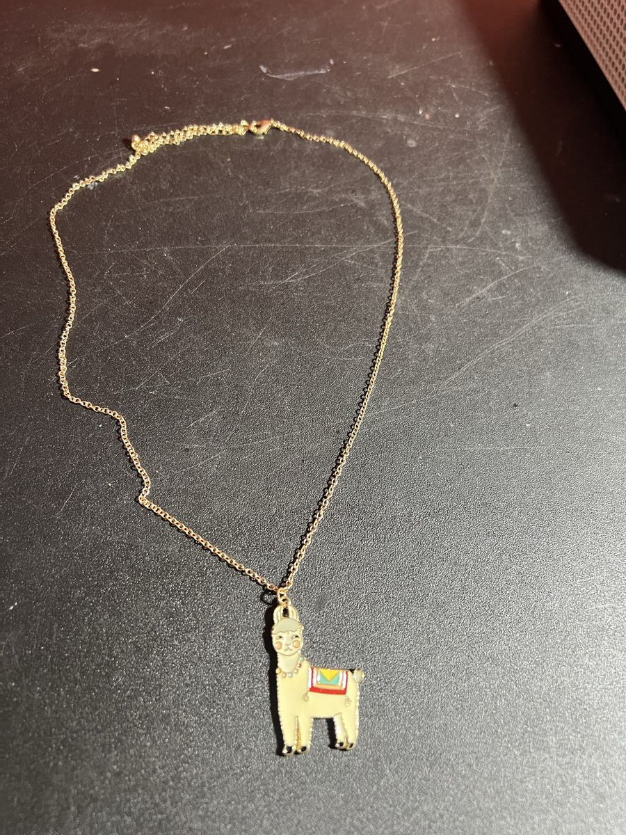 Cute Llama Necklace Gold-Tone Chain with Enamel Llama Pendant - Adjustable Length