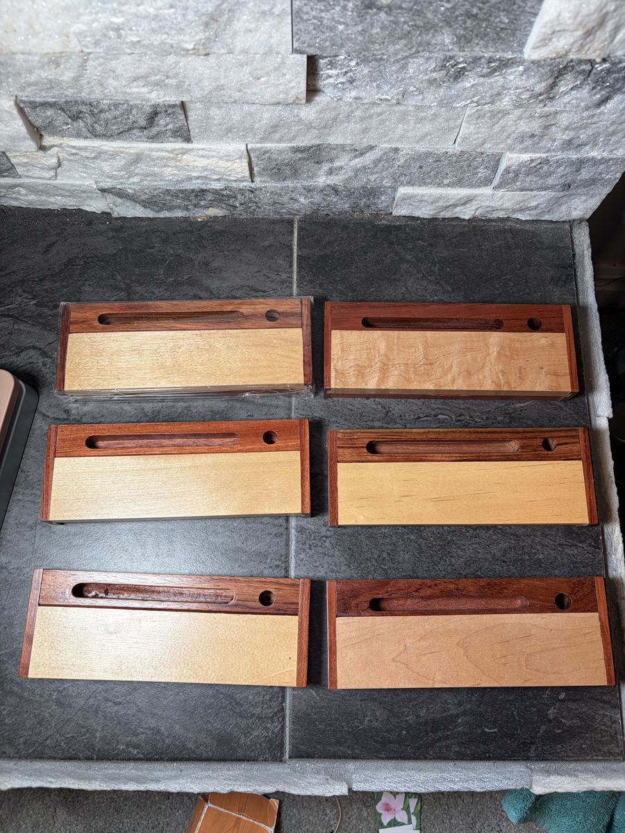 Wooden Two-Tone Pen Display Cases with Hinged Lid, Business Card Slot Set of 6