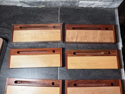 Wooden Two-Tone Pen Display Cases with Hinged Lid, Business Card Slot Set of 6