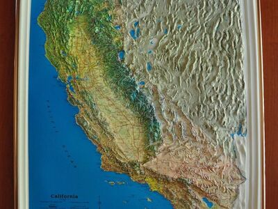 Framed 3-D Topographical Wall Map of California