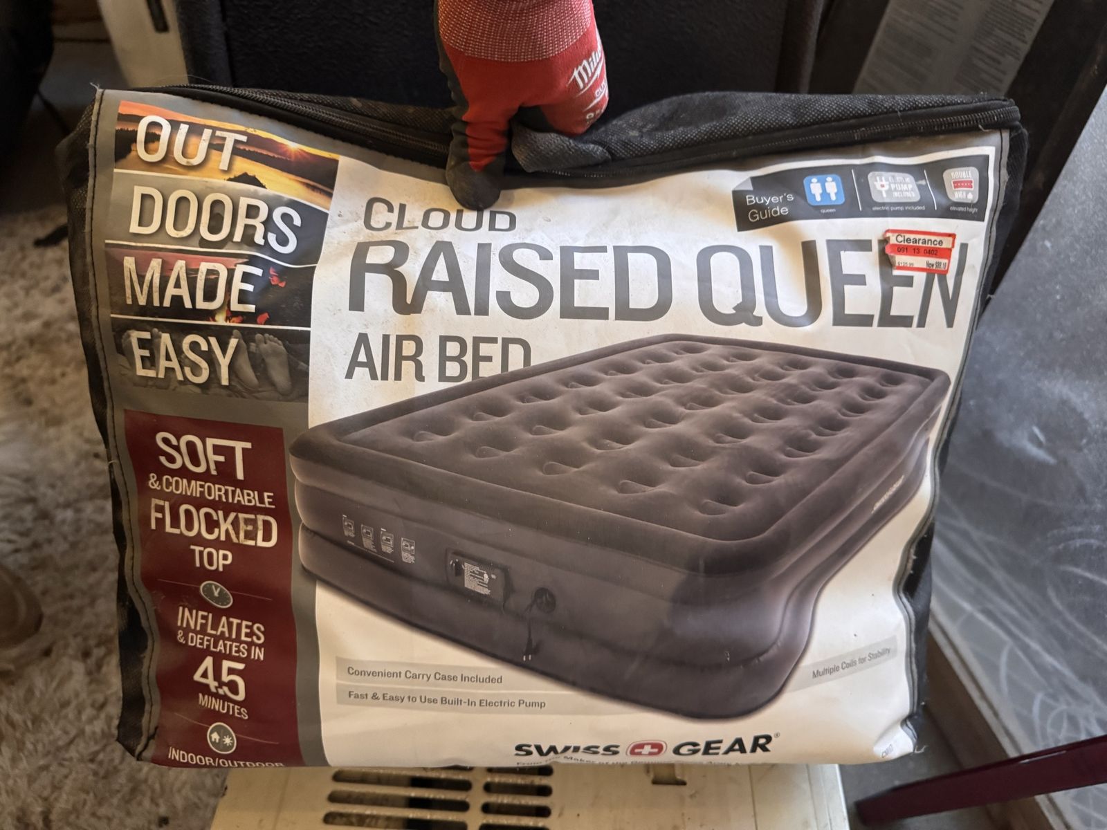 Swiss Gear Cloud Raised Queen Air Bed - Built-in Electric Pump, Flocked Top, Carry Case