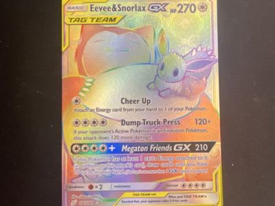 Pokemon Eevee & Snorlax GX Tag Team Holo Card 191/181 Rainbow Rare