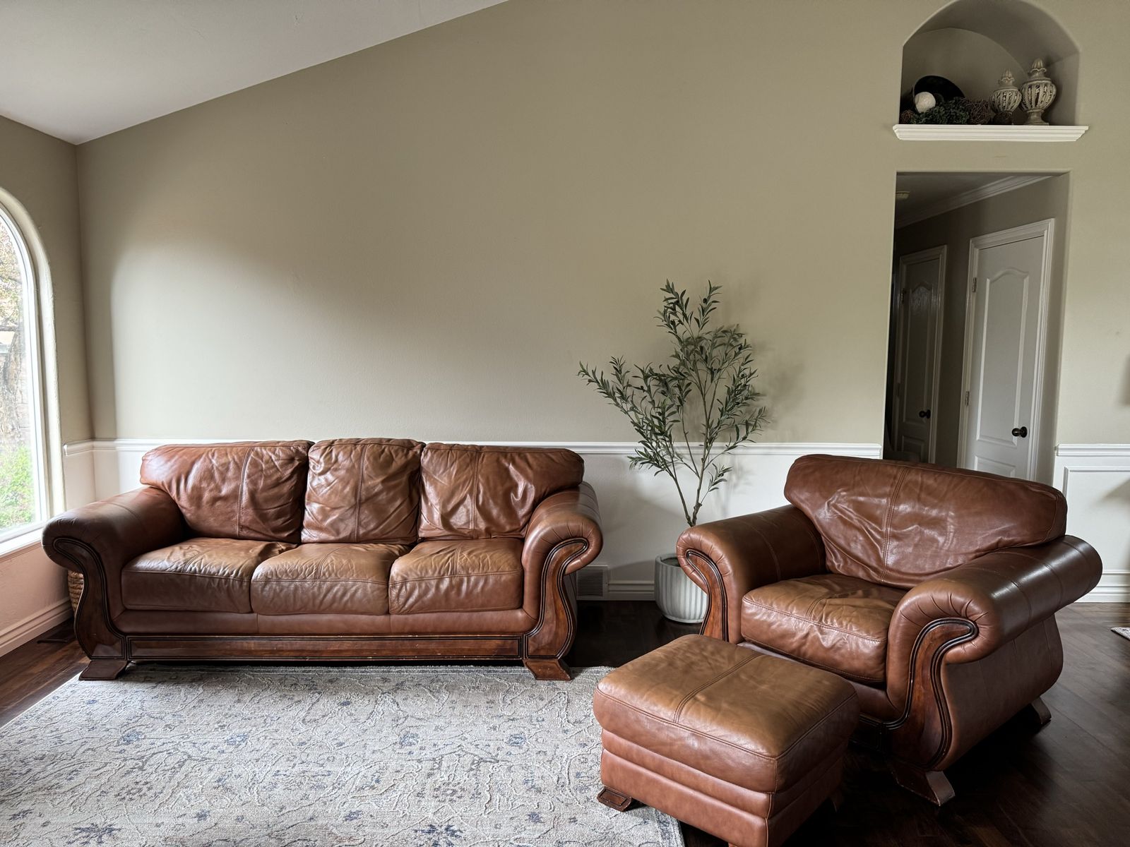 Leather Couch And Oversized Chair With Ottoman