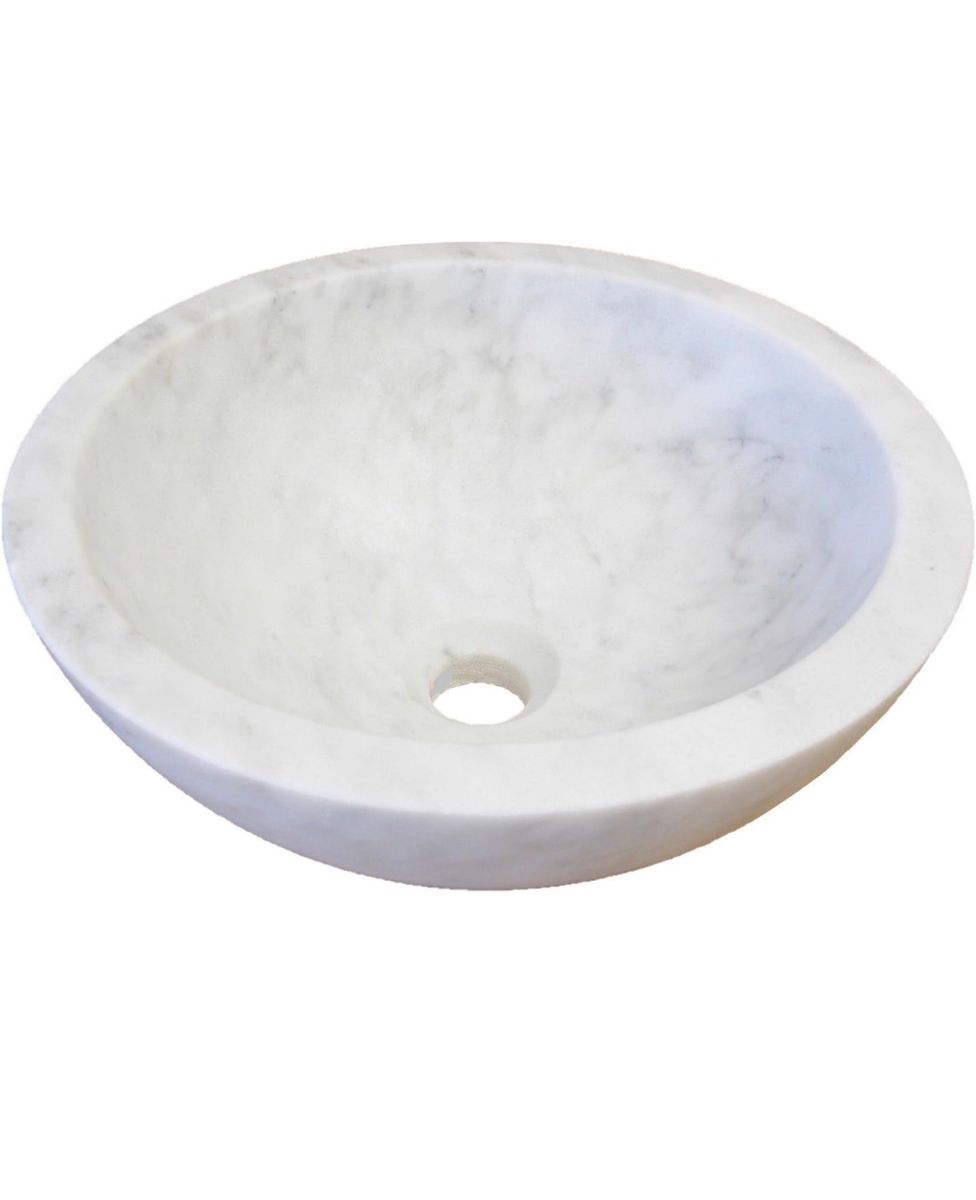 Eden Bath Stone Marble 14" Vessel Round White Bathroom Sink - Natural Stone, New