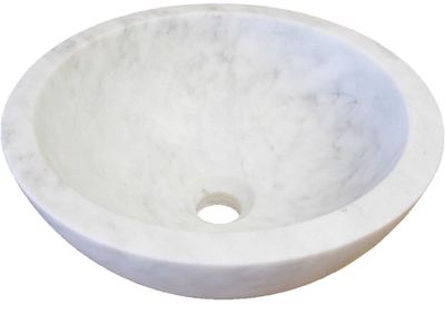 Eden Bath Stone Marble 14" Vessel Round White Bathroom Sink - Natural Stone, New