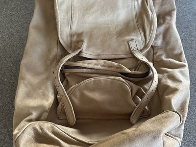 Tan Genuine Leather Drawstring Backpack