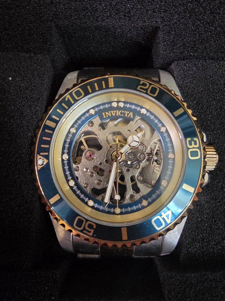 Invicta Pro Diver Men's Automatic Two-Tone Watch - Blue Bezel, Skeleton Dial