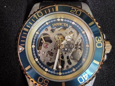 Invicta Pro Diver Men's Automatic Two-Tone Watch - Blue Bezel, Skeleton Dial