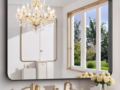 48"x40" Brushed Black Deep Frame Wall Mirror with Rounded Corners