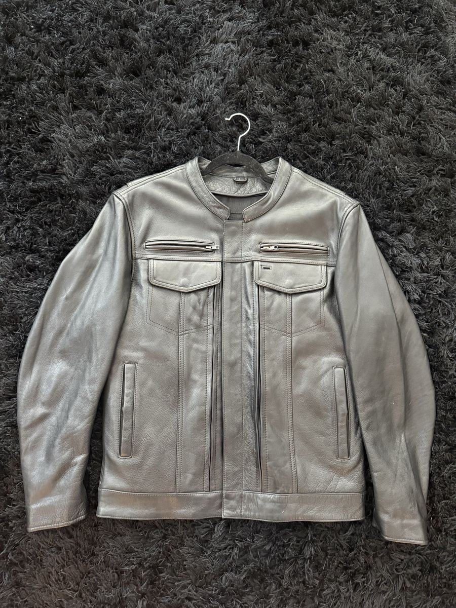 First Manufacturing Co. Black Leather Motorcycle Riding Jacket Size Large