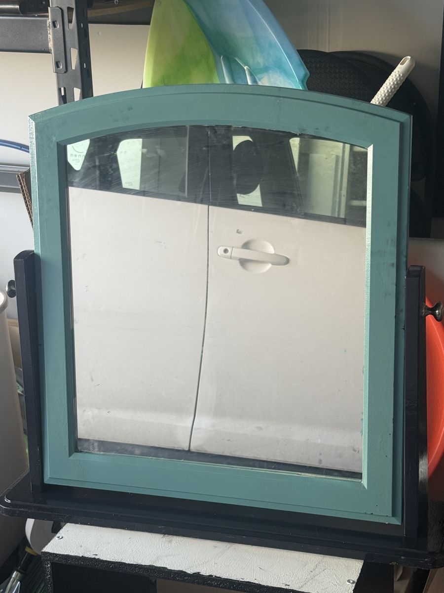 Refurbished Wooden Swivel Tabletop Vanity Mirror - Teal & Dark Navy