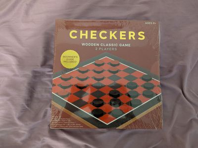 Brand New Wooden Classic Checkers Game - 2 Player, Ages 8+, Beginner's Guide Included