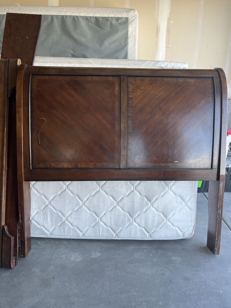 Used Dark Wood Sleigh Queen Bed Frame (Headboard, Footboard, Rails)