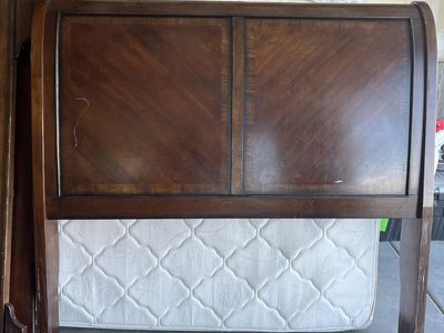 Used Dark Wood Sleigh Queen Bed Frame (Headboard, Footboard, Rails)