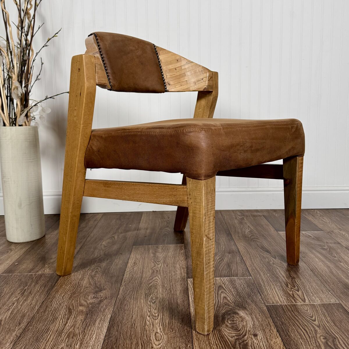 Modern Rustic Wood and Leather Accent Chair
