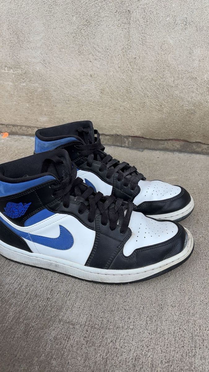 Nike Air Jordan 1 Mid Royal Blue White Black Basketball Sneakers Men's Size 9.5 Leather