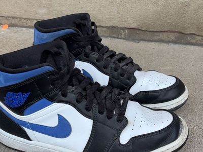 Nike Air Jordan 1 Mid Royal Blue White Black Basketball Sneakers Men's Size 9.5 Leather