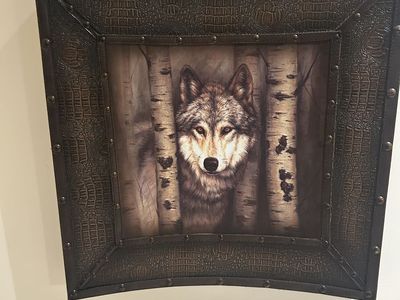 3D Wolf Wall Art – Rustic Faux Leather Framed Decor (23”)