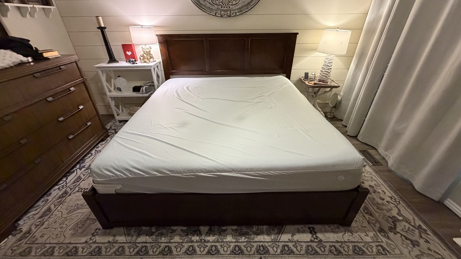 Dark Wood King Size Platform Bed Frame with Headboard and Under-Bed Storage