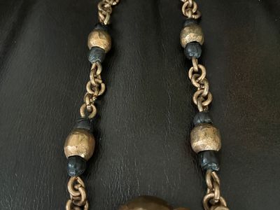 Hand Hammered Copper Choker with Black Beads - Vintage/Antique 1930's