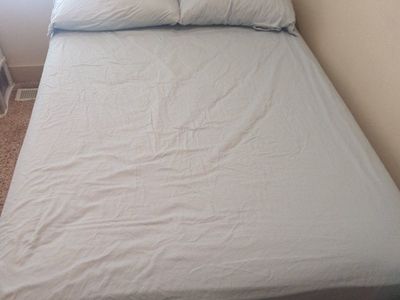 Serta mattress, frame and blue sheet set