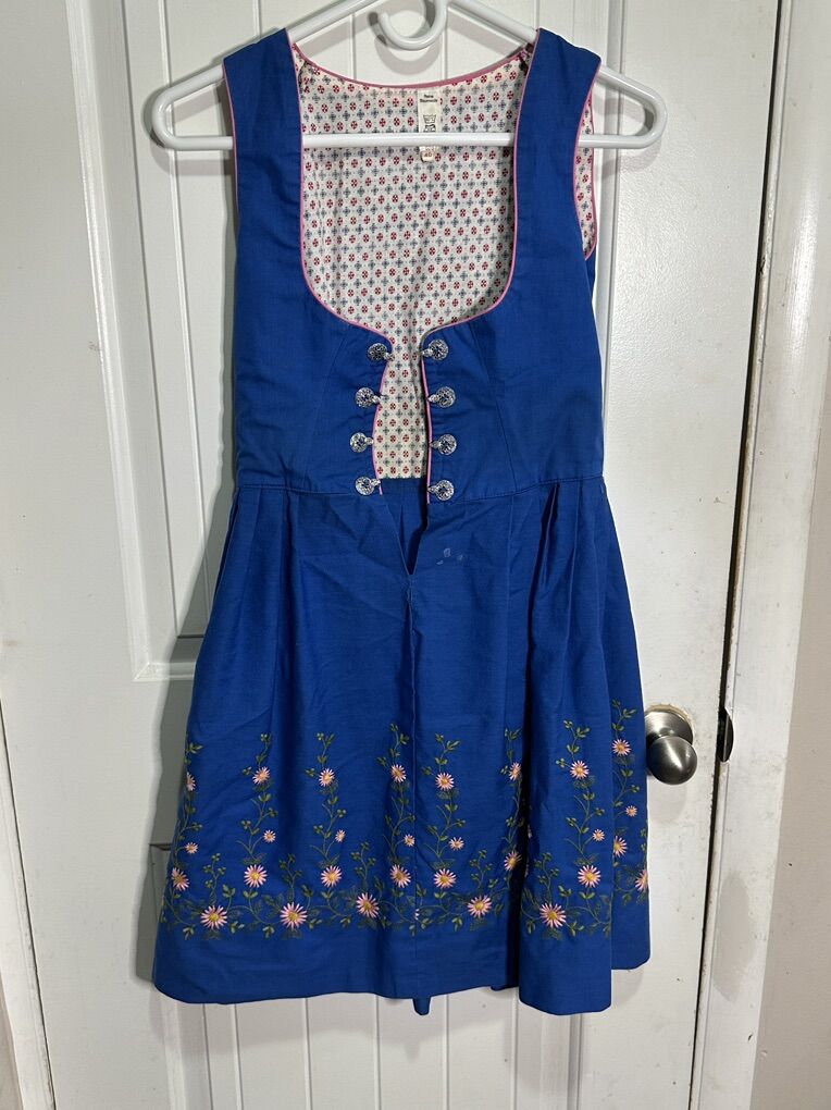 WOMENS AUTHENTIC GERMAN DIRNDL DRESS BLUE AND PINK