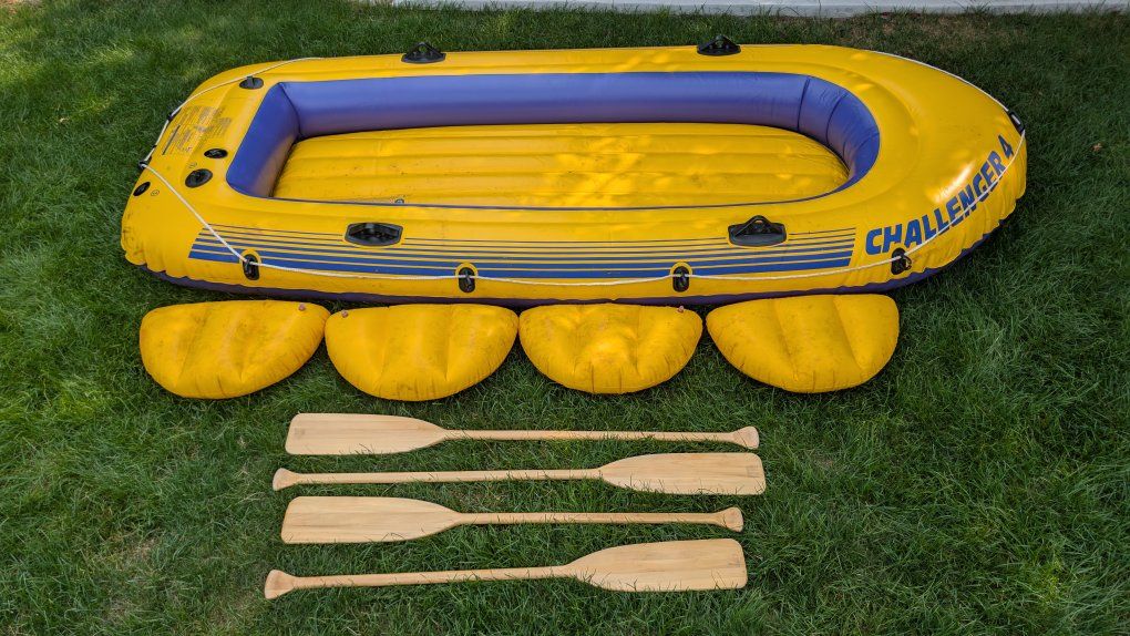 Intex Challenger 4 Inflatable Boat Raft Set with Cushions