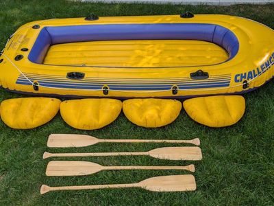 Intex Challenger 4 Inflatable Boat Raft Set with Cushions