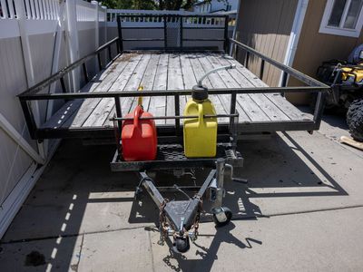 Utility Trailer - Tandem Axle, Wood Deck, Front Basket for Storage